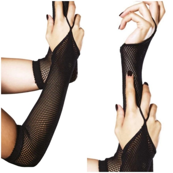 ⚡Long Fishnet Arm Warmers Punk Cosplay Light Blue - Picture 2 of 3